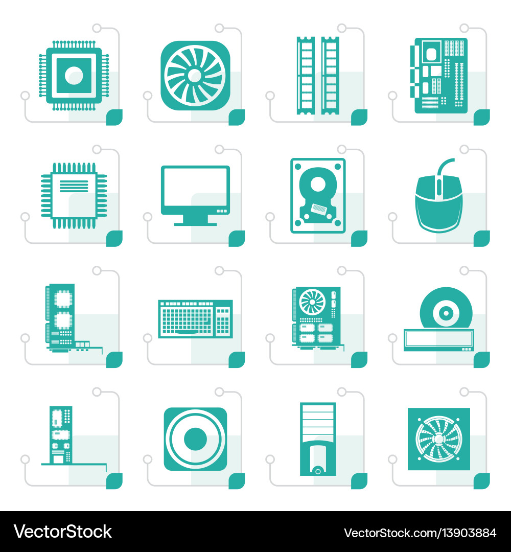 Stylized computer performance and equipment icons Stylized computer performance and equipment icons vector image