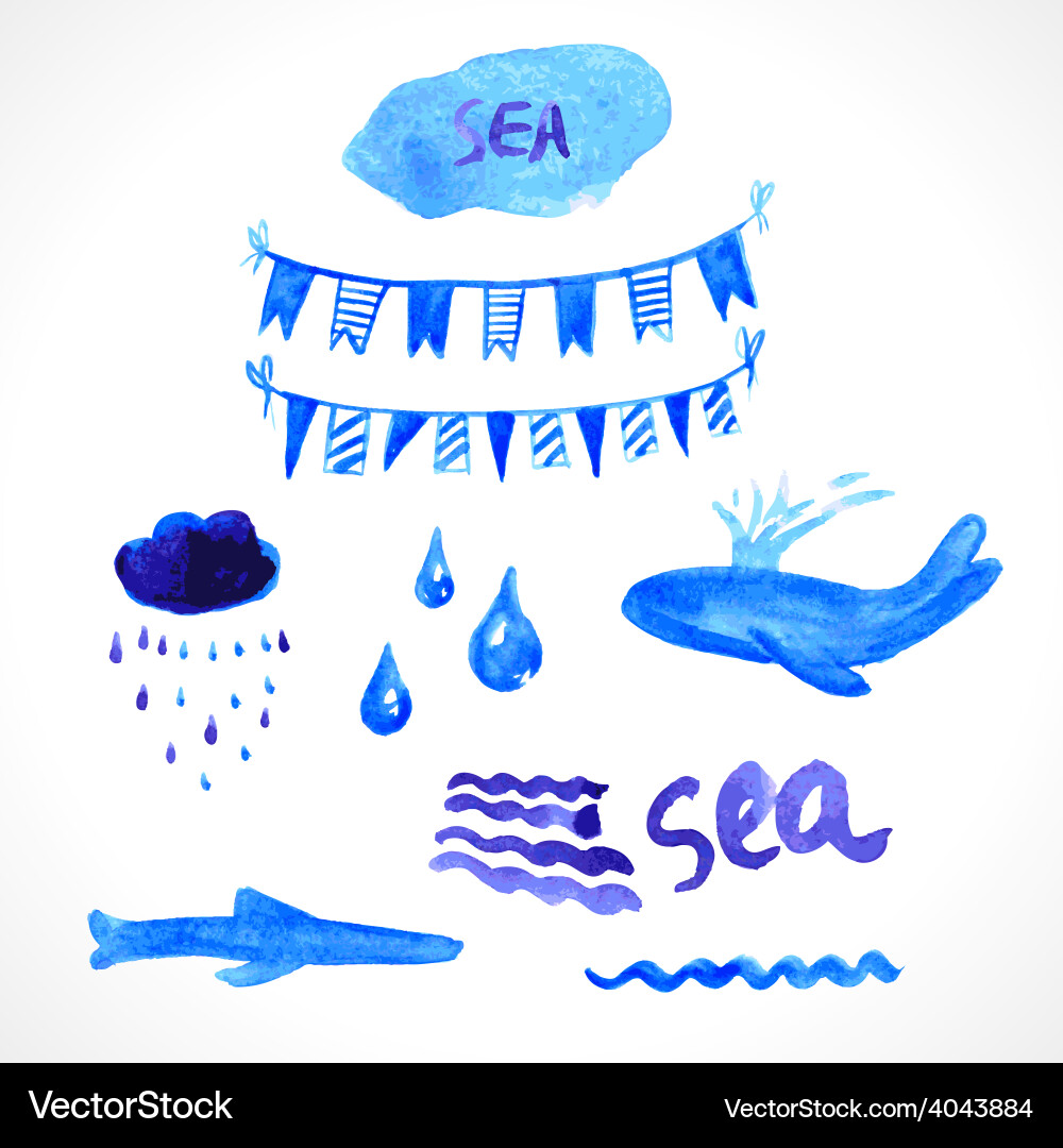 Watercolor Sea Elements Vector Image