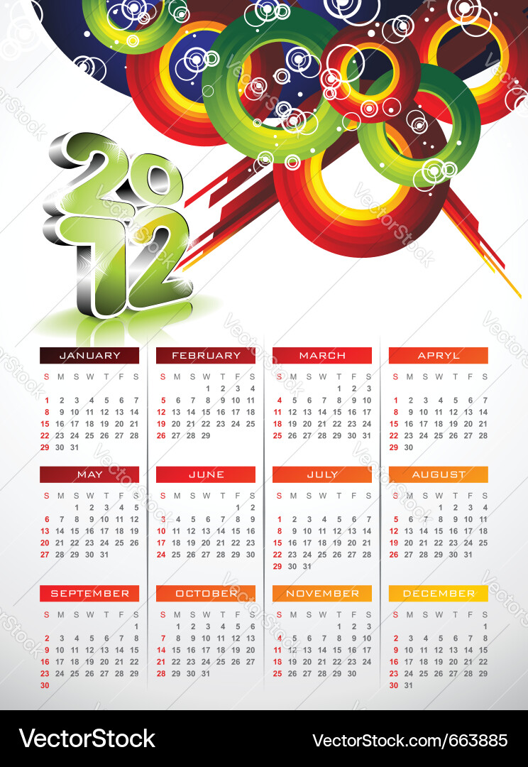 Abstract 2012 Calendar - Circles and Numbers Vector Image