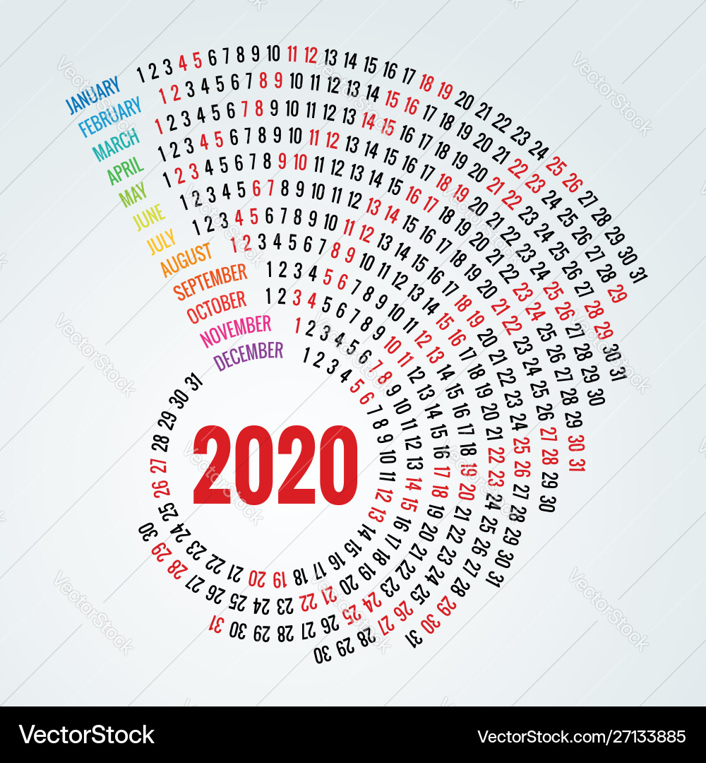 Bunte runde Kalender 2020 Design Print Bunte runde Kalender 2020 Design Print vektorbild