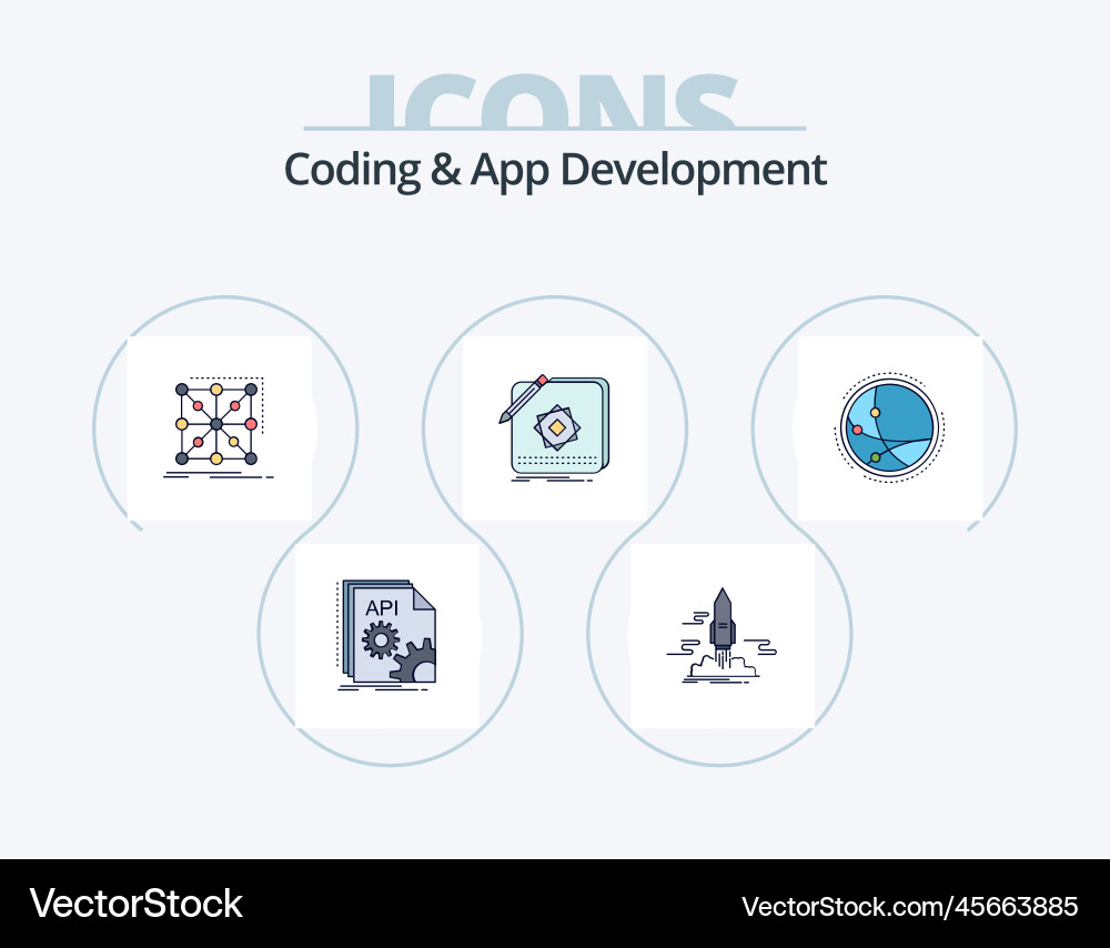 Coding and app development line filled icon pack vector image
