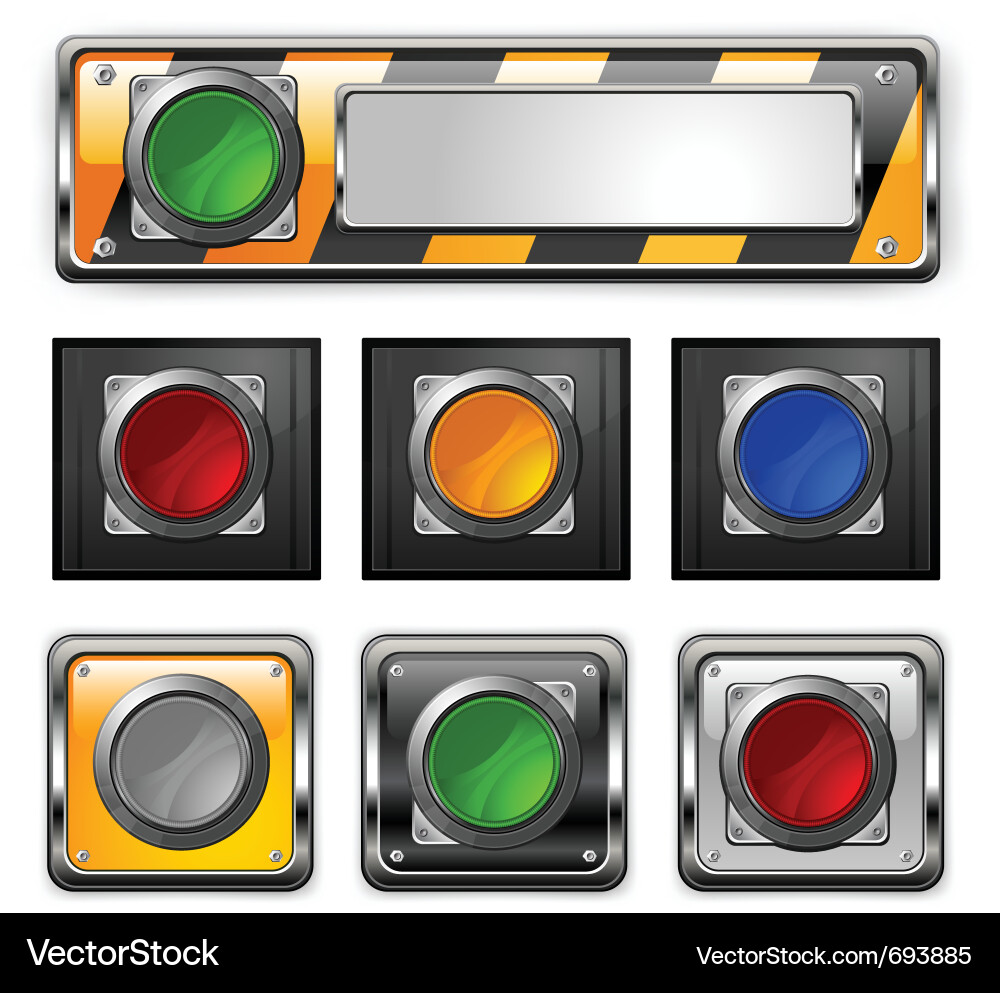 Color Button Set with Metallic Borders vector image