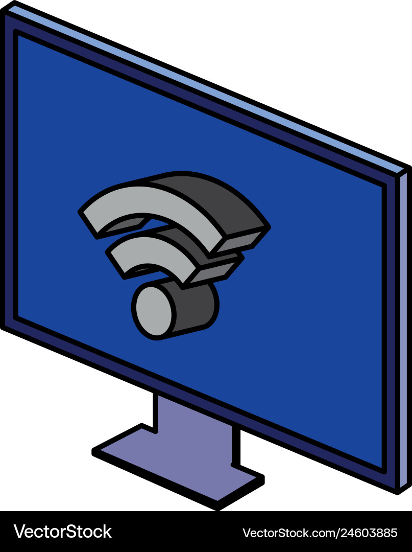 Computer display with wifi signal isometric Computer display with wifi signal isometric Vector Image