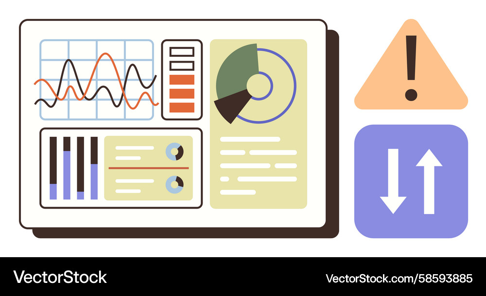 Data dashboard with analytics graphs pie charts Data dashboard with analytics graphs pie charts Vector Image