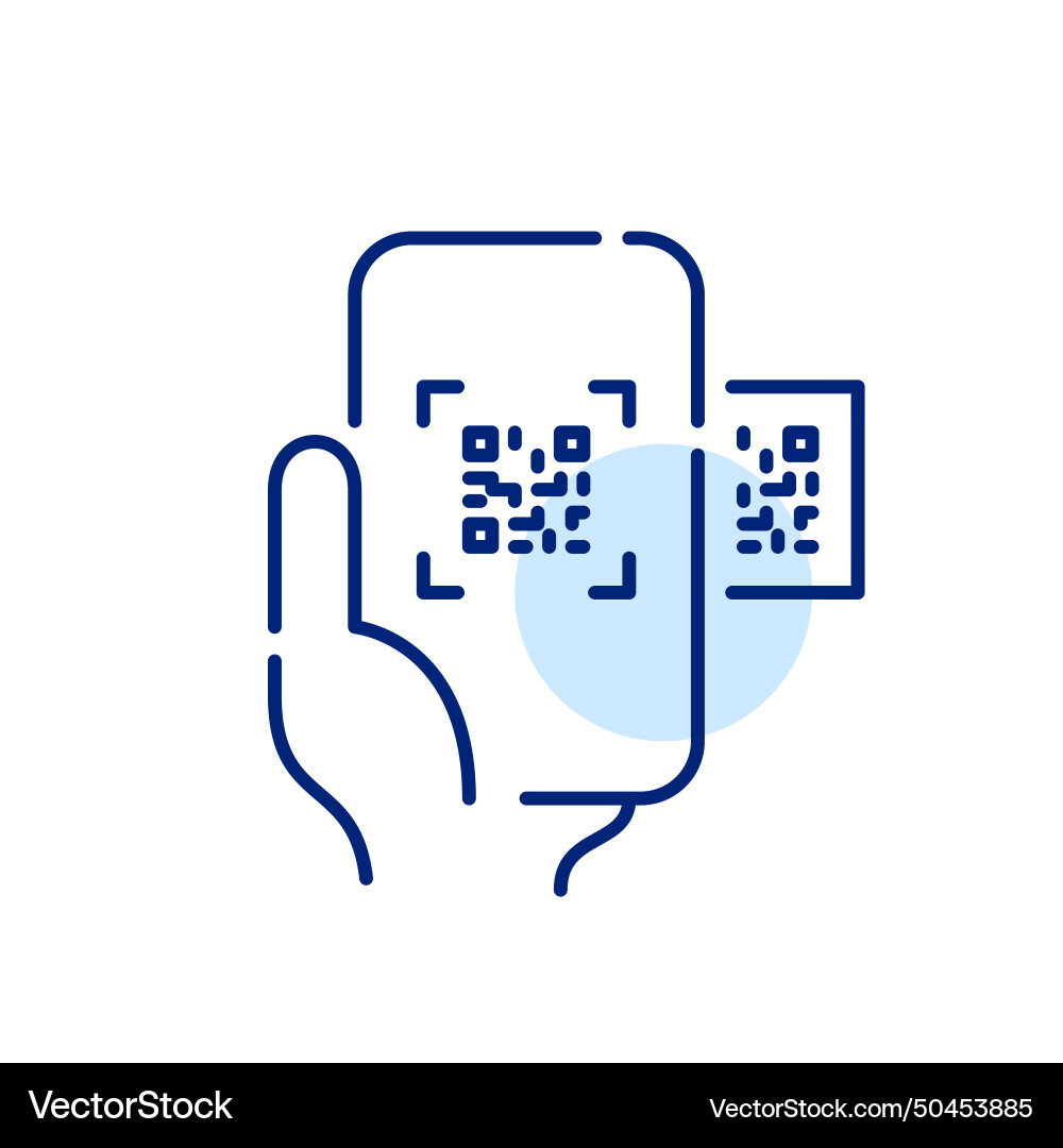 Hand holding smartphone scanning a qr code pixel Hand holding smartphone scanning a qr code pixel vector image