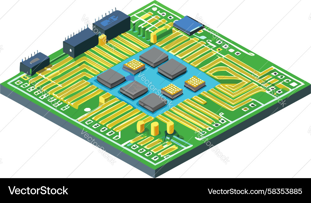 Isometric Processor Circuit Board Vector Image