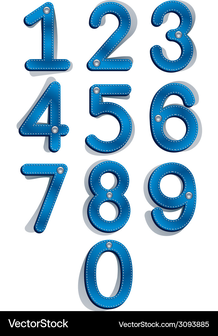 Jeans label style numbers with seams and buttons Vector Image