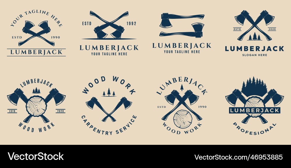 Set lumberjack vintage logo wood work design Set lumberjack vintage logo wood work design vector image