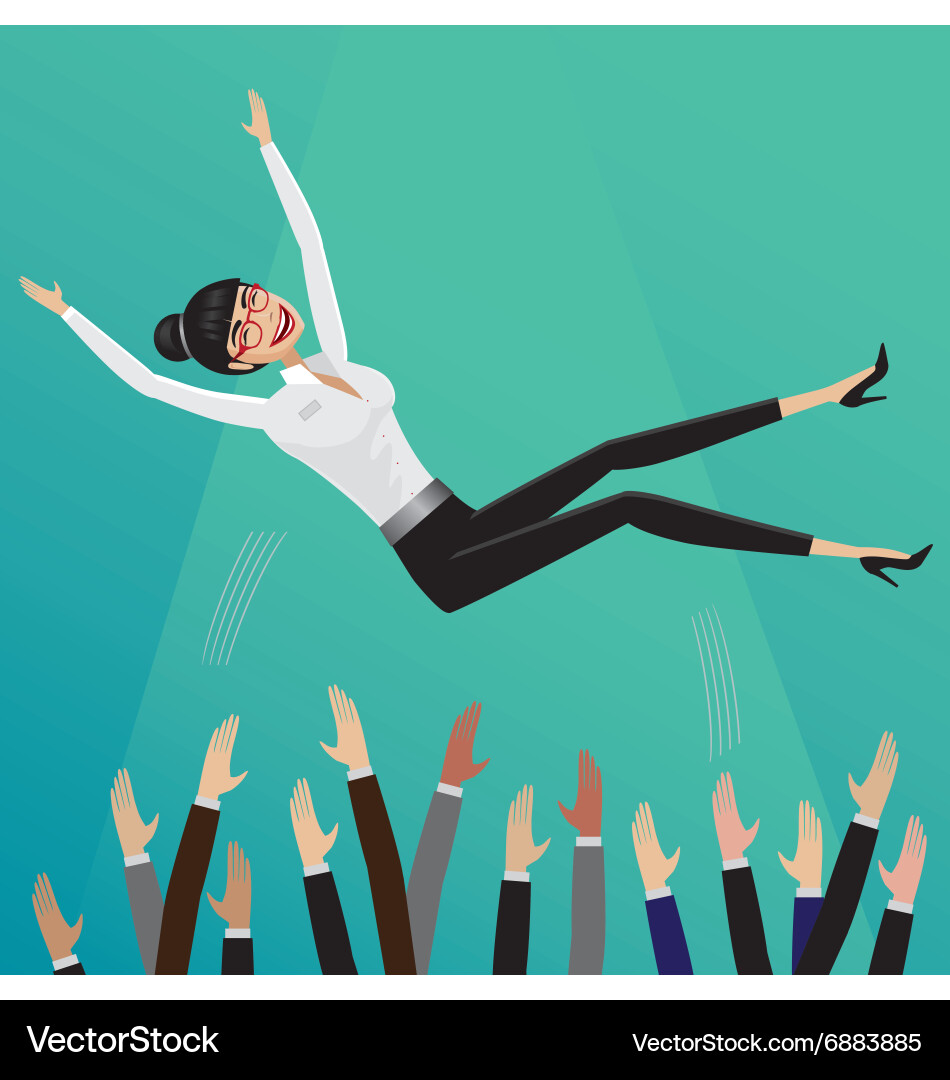 Subordinates toss up business woman Vector Image
