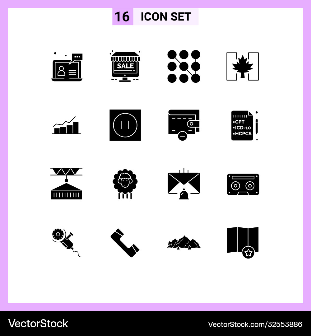 16 universal solid glyphs set for web and mobile Vector Image