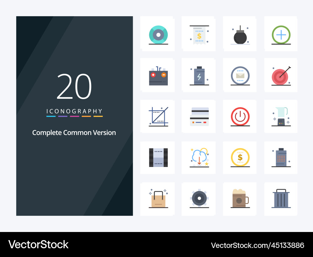 20 complete common version flat color icon vector image