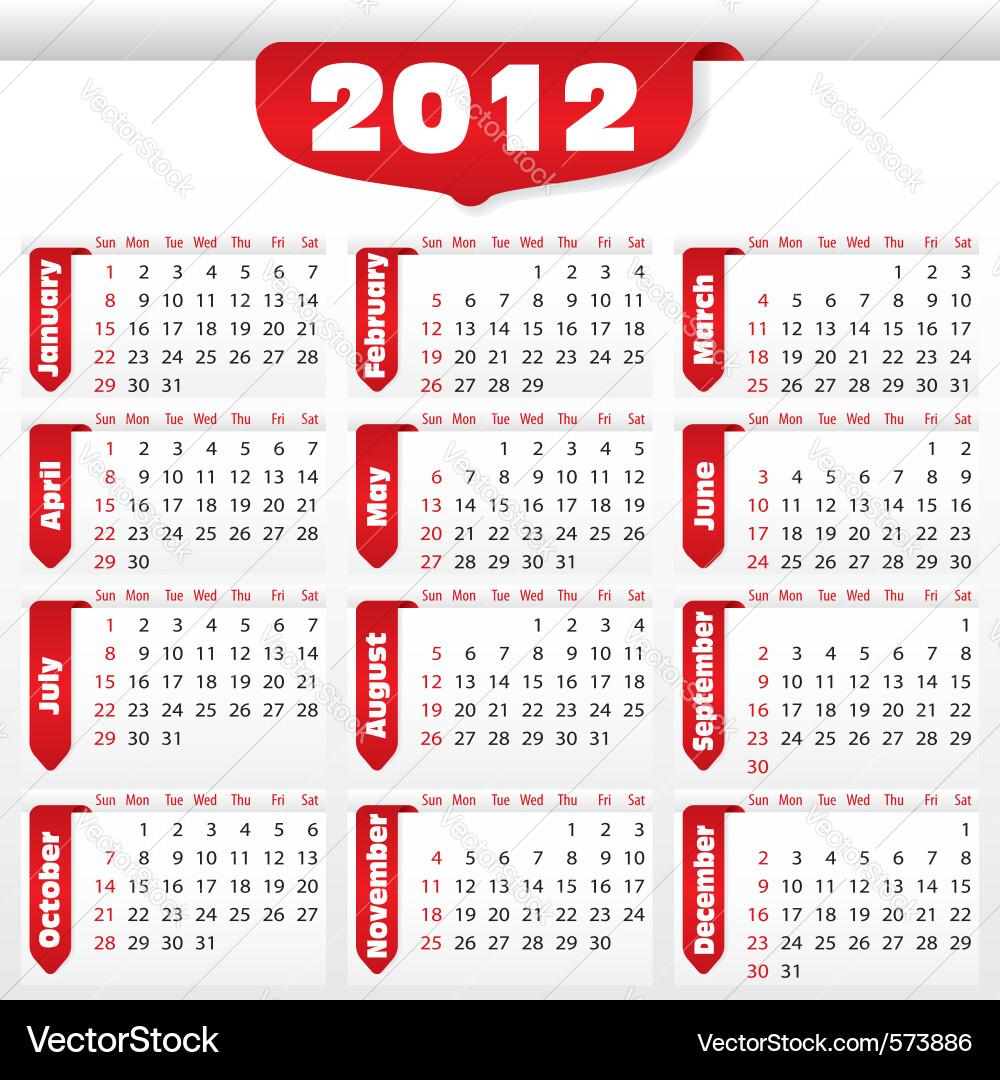 2012 Calendar Print Vector Image
