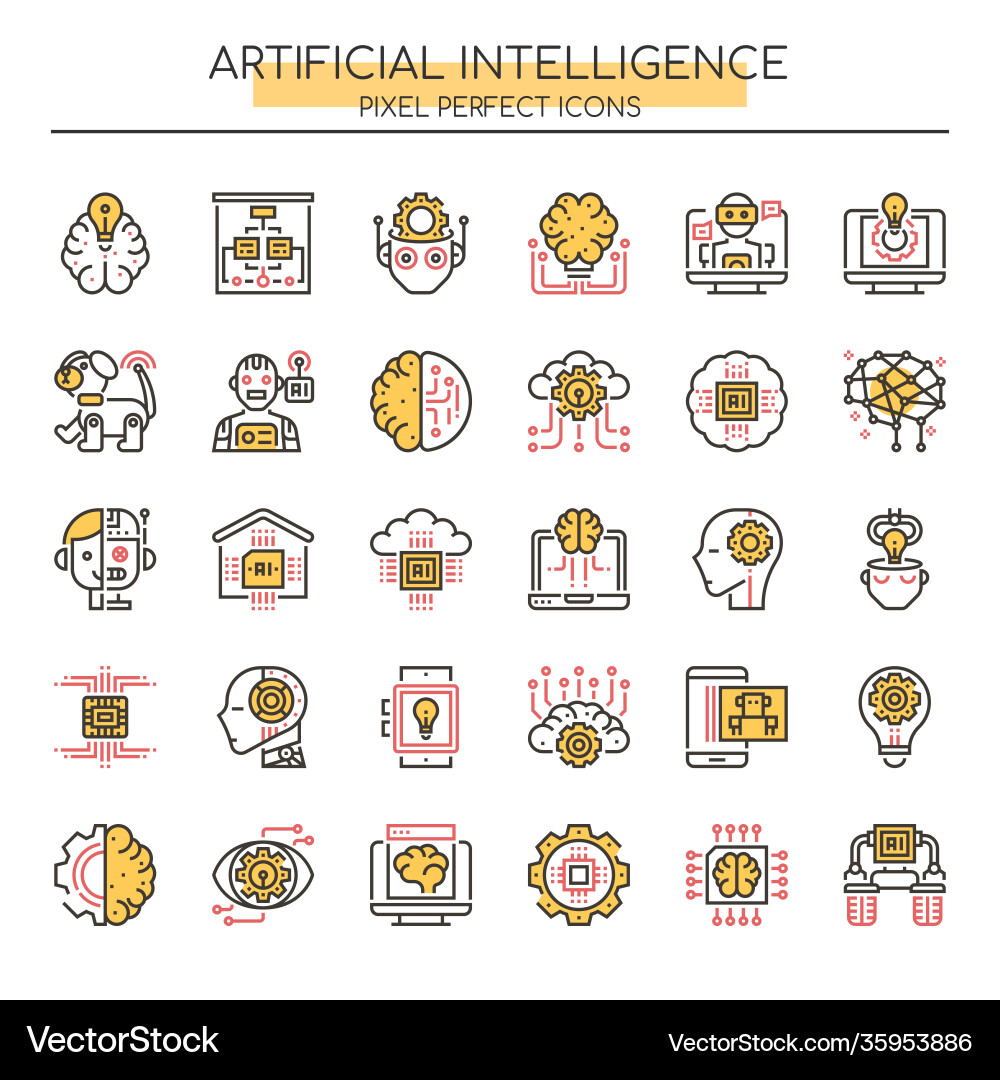 Artificial intelligence thin line and pixel vector image