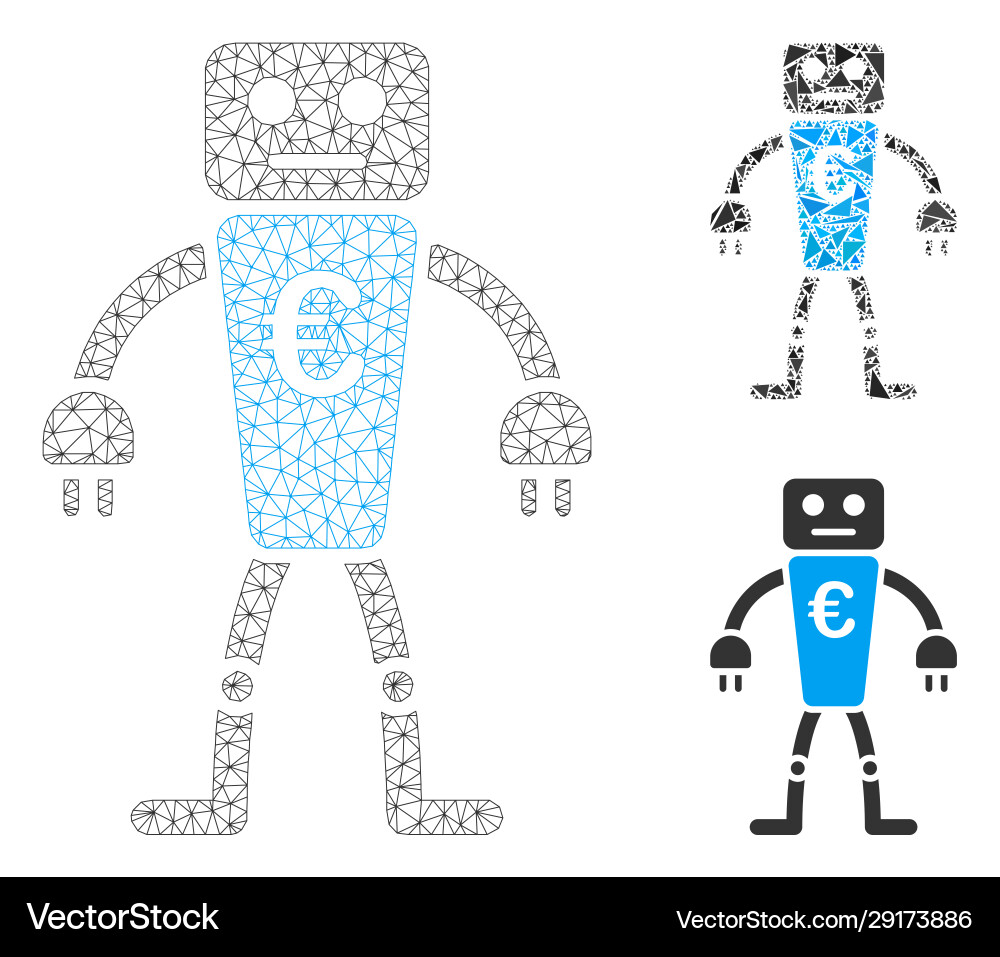 Euro robot mesh wire frame model vector image