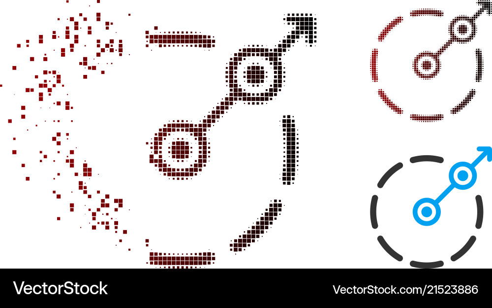 Fragmented pixel halftone round area exit icon vector image