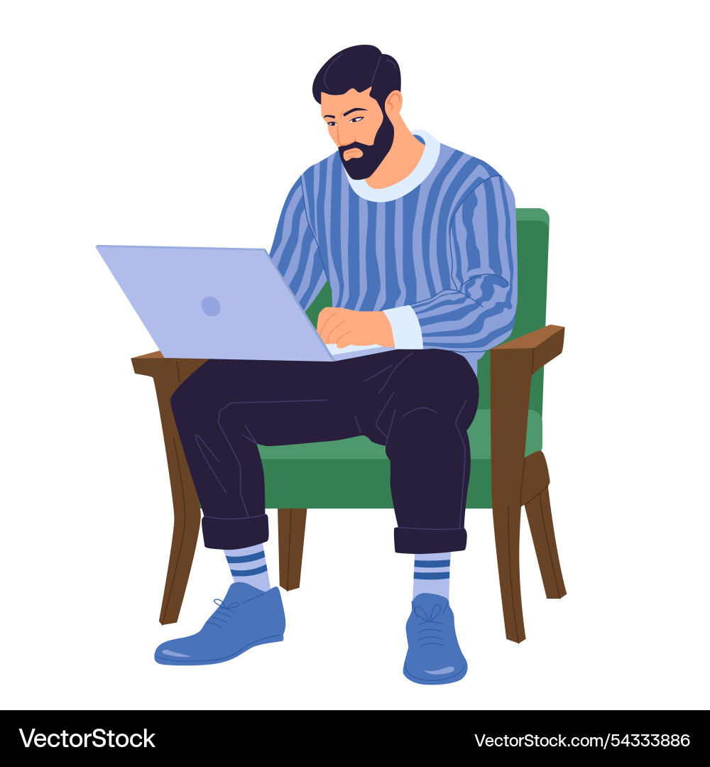 Man working on laptop remote work concept Man working on laptop remote work concept vector image