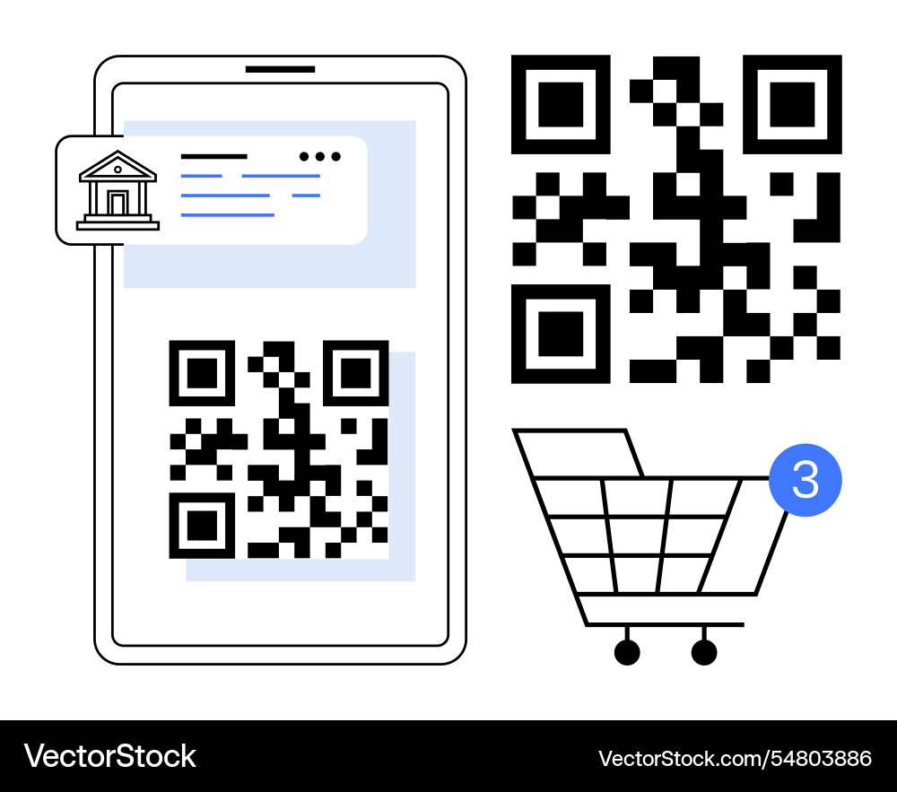Mobile banking app with qr code and shopping cart Mobile banking app with qr code and shopping cart vector image