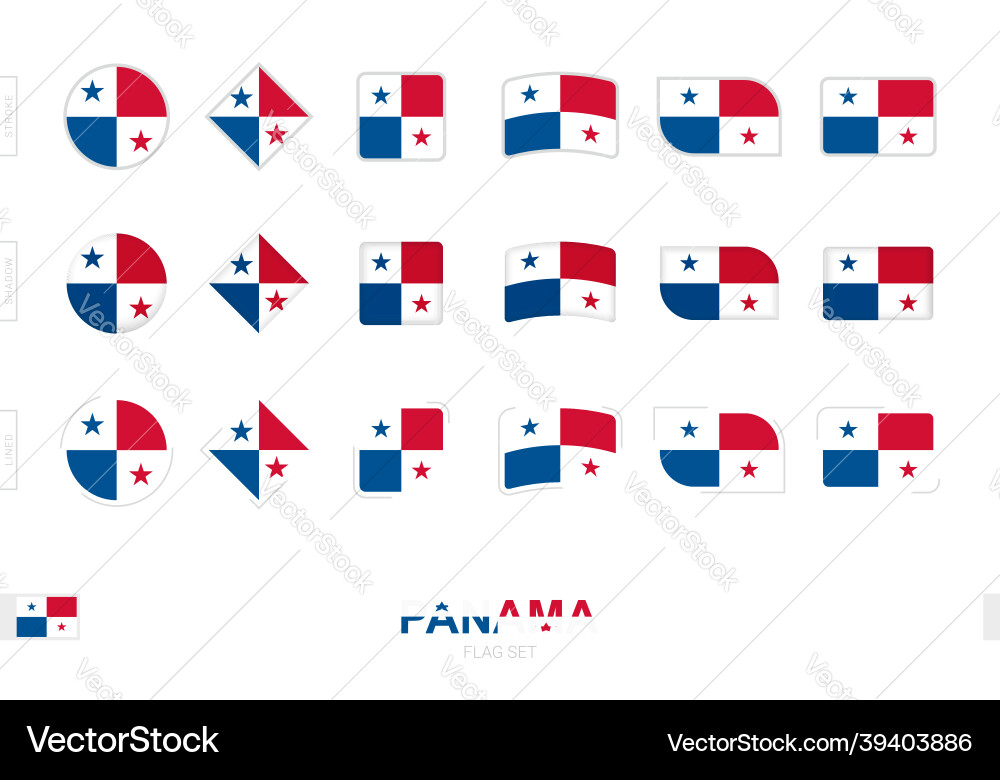 Panama flag set simple flags of with three Vector Image