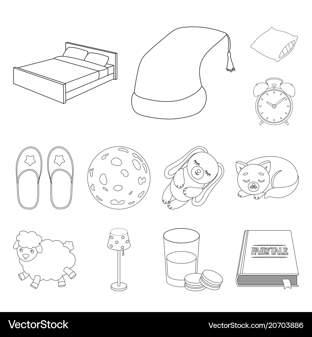 Rest and sleep outline icons in set collection Rest and sleep outline icons in set collection Vector Image