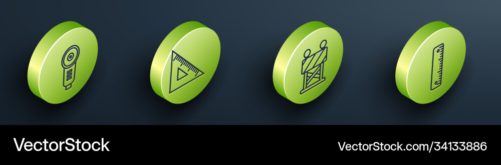 Set isometric angle grinder triangular ruler Set isometric angle grinder triangular ruler vector image
