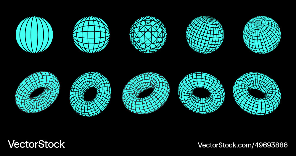 Set of 3d shapes and wireframe models vector image