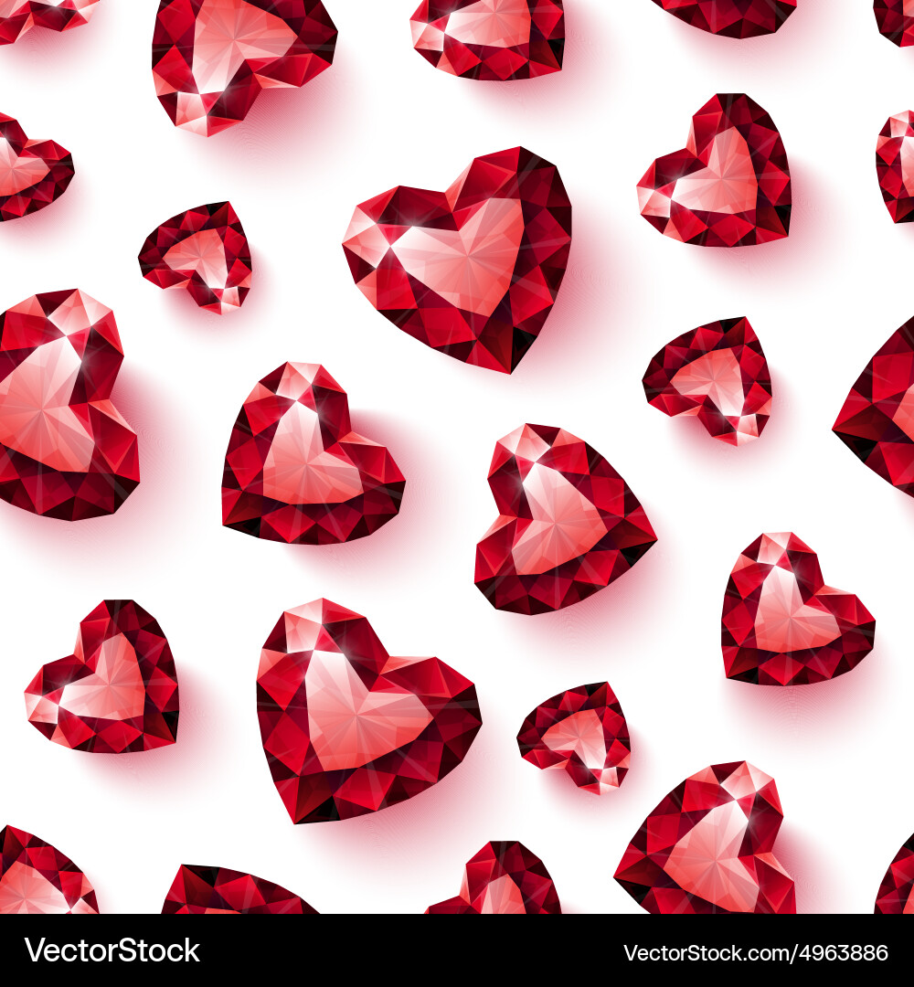 Shiny red ruby heart on white background seamless vector image