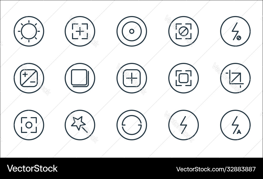 Camera line icons linear set quality Camera line icons linear set quality vector image