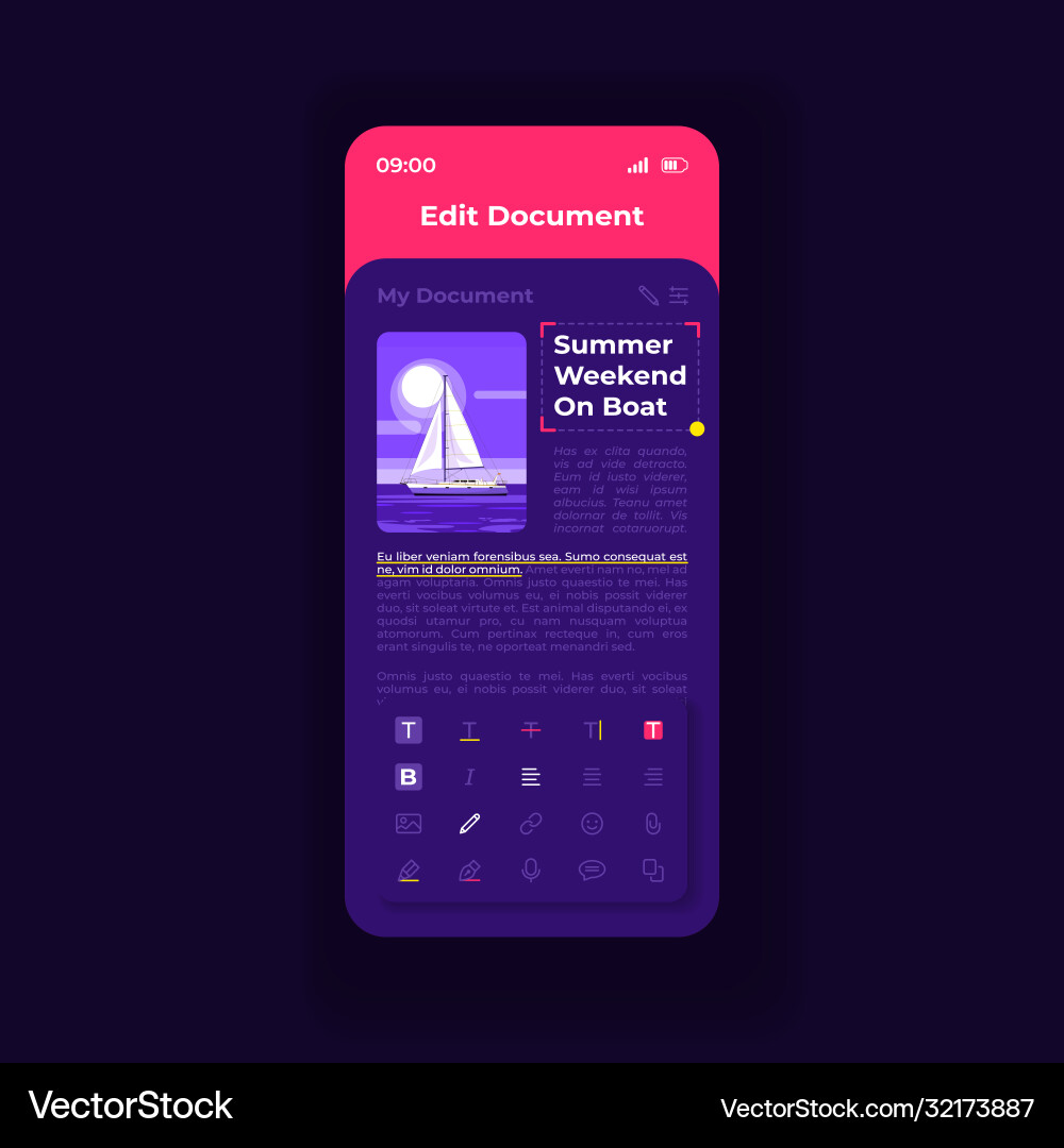 Document viewing and editing smartphone interface vector image