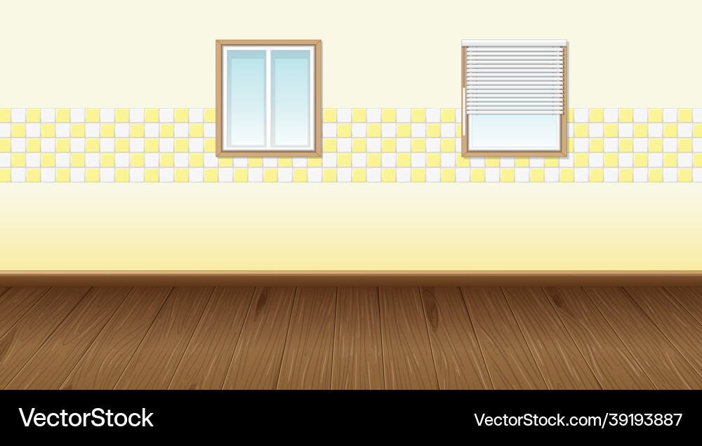 Empty room with parquet floor and yellow wallpaper Empty room with parquet floor and yellow wallpaper vector image