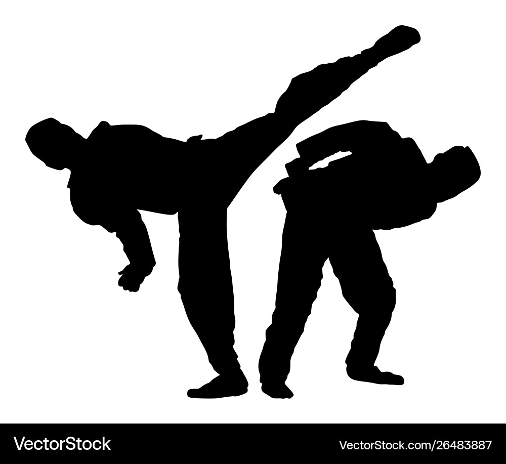Fight between two taekwondo fighters silhouette Fight between two taekwondo fighters silhouette vector image