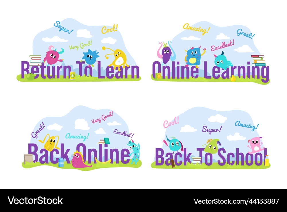 Return to learn childish banner with funny Return to learn childish banner with funny vector image