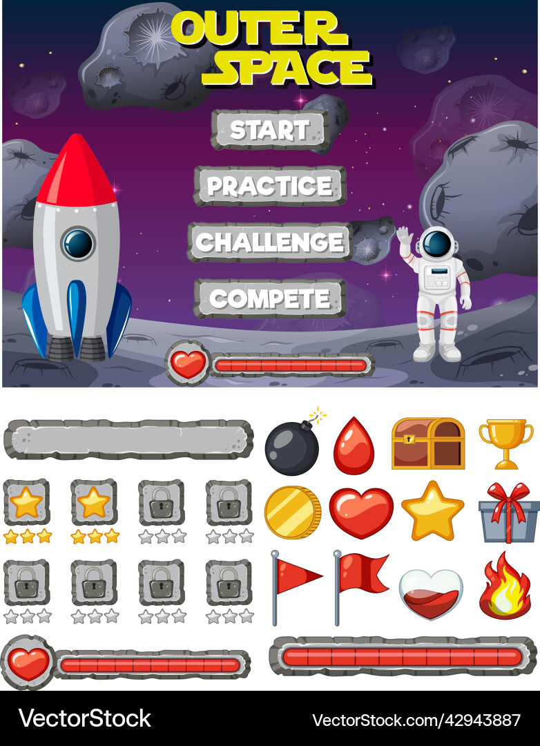Space game background template and elements Space game background template and elements vector image