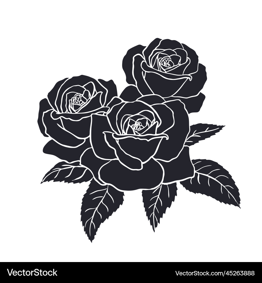 Black silhouette of rose on white background Black silhouette of rose on white background vector image