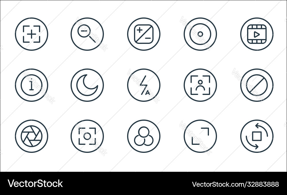 Camera line icons linear set quality Camera line icons linear set quality vector image