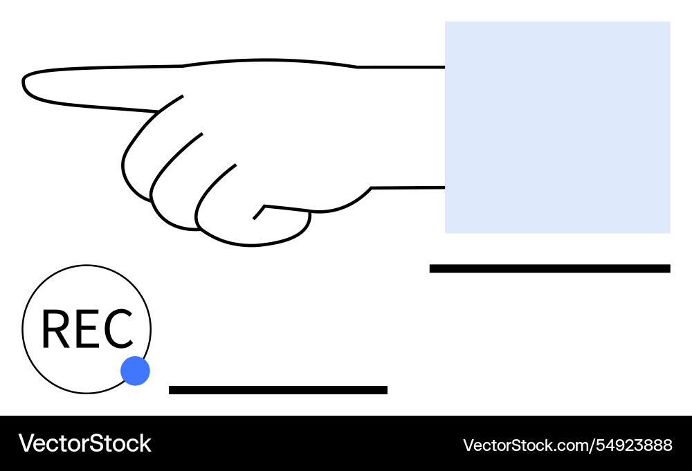 Hand pointing with record button and rectangle Hand pointing with record button and rectangle vector image
