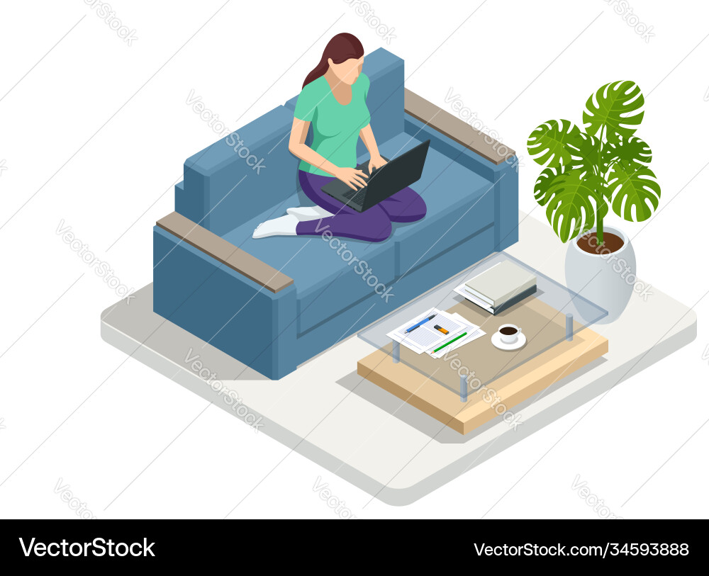 Isometric business woman working at home Isometric business woman working at home vector image