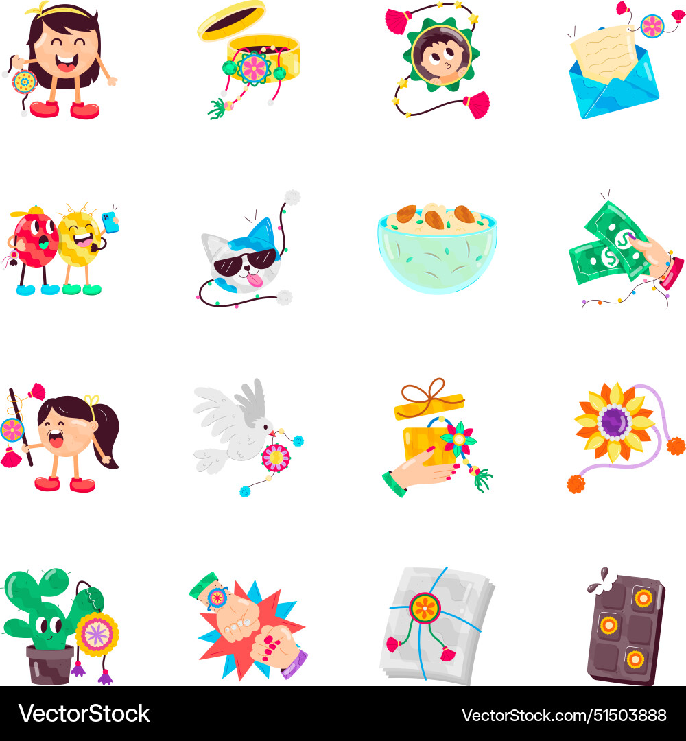 Raksha bandhan flat stickers Royalty Free Vector Image