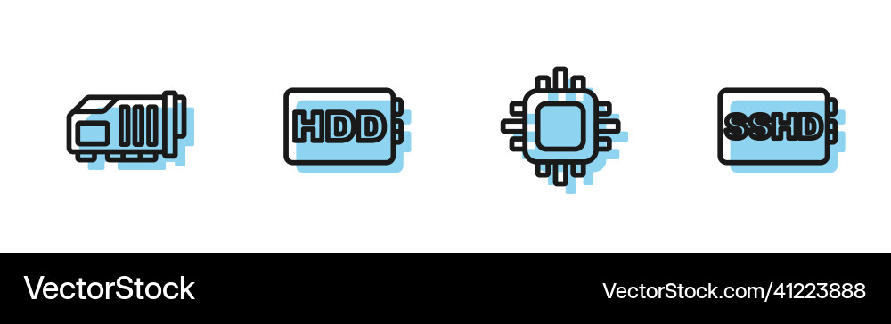Set line processor with cpu video graphic card Set line processor with cpu video graphic card vector image