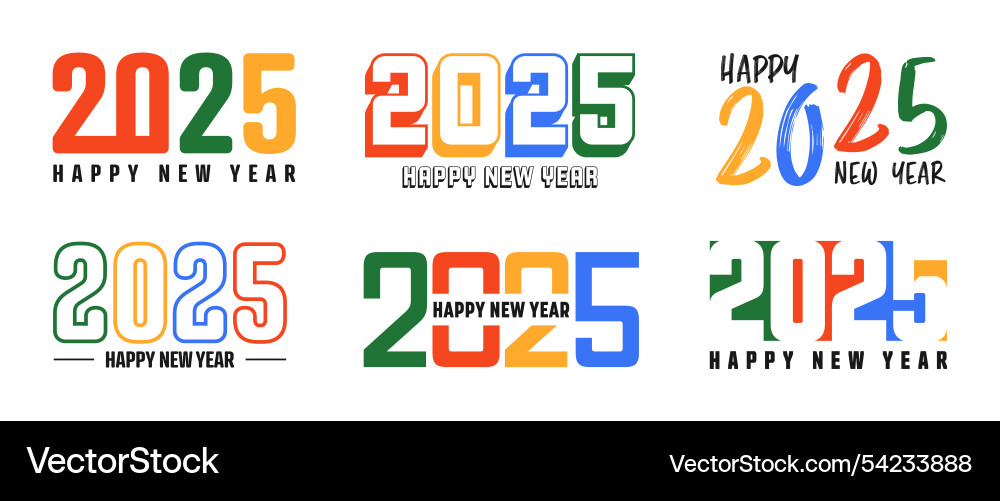 Set of 2025 happy new year greeting text designs Vector Image