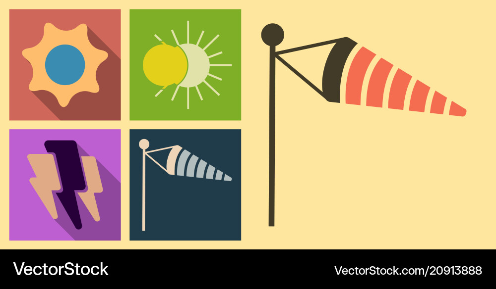 Set of weather icons in flat style with shadow vector image