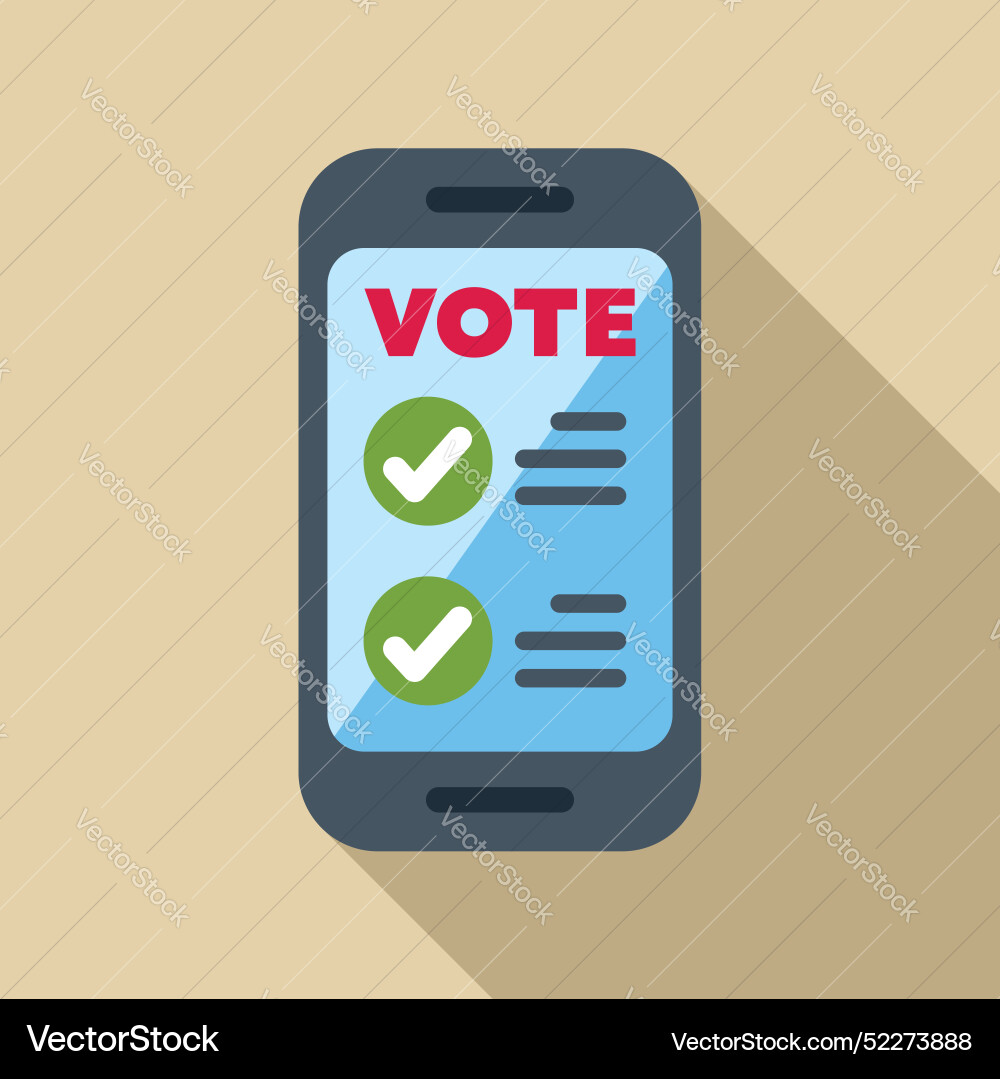 Smartphone showing online voting app with check Smartphone showing online voting app with check vector image