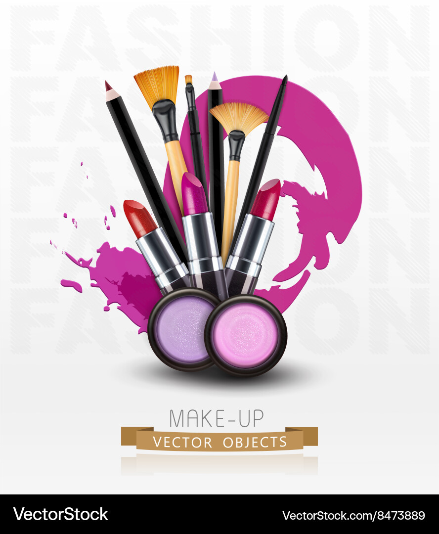 Background with cosmetics and make-up objects vector image