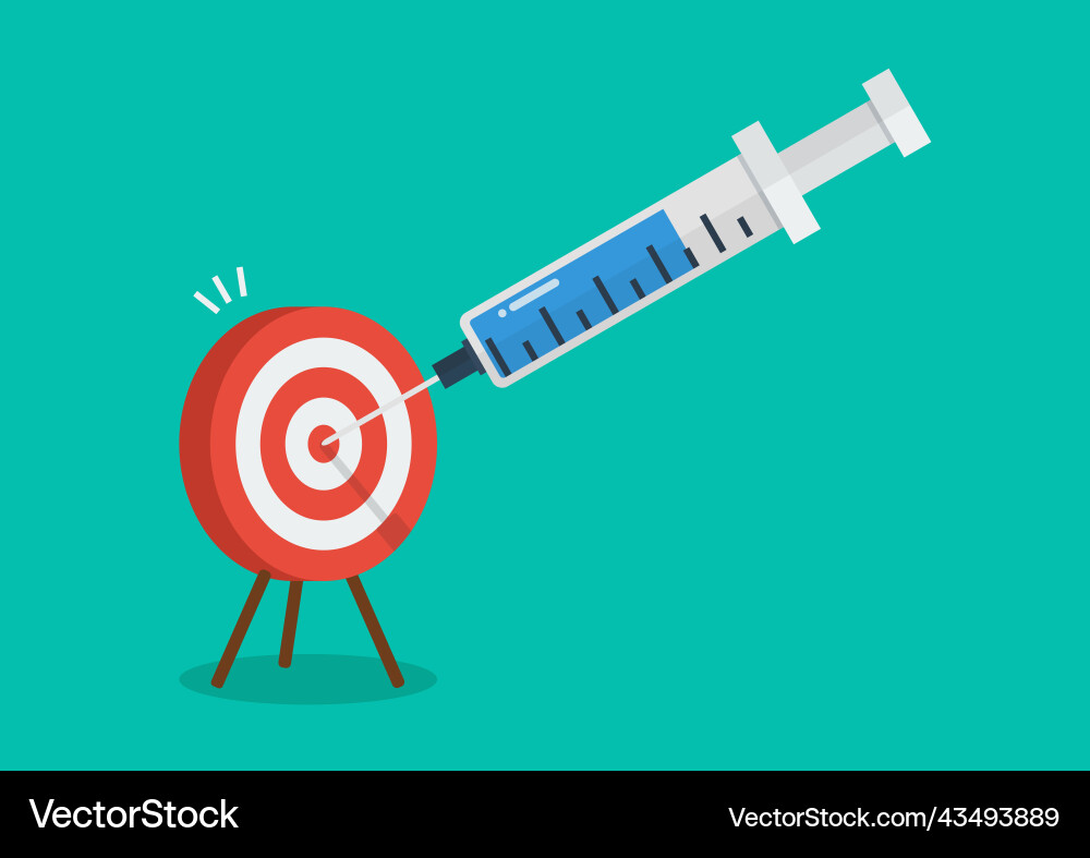 Big vaccine syringe injection to target dartboard vector image