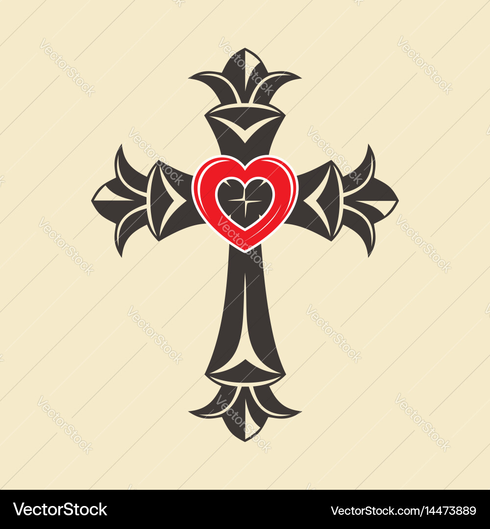 Christian Symbol - Cross and Heart Vector Image