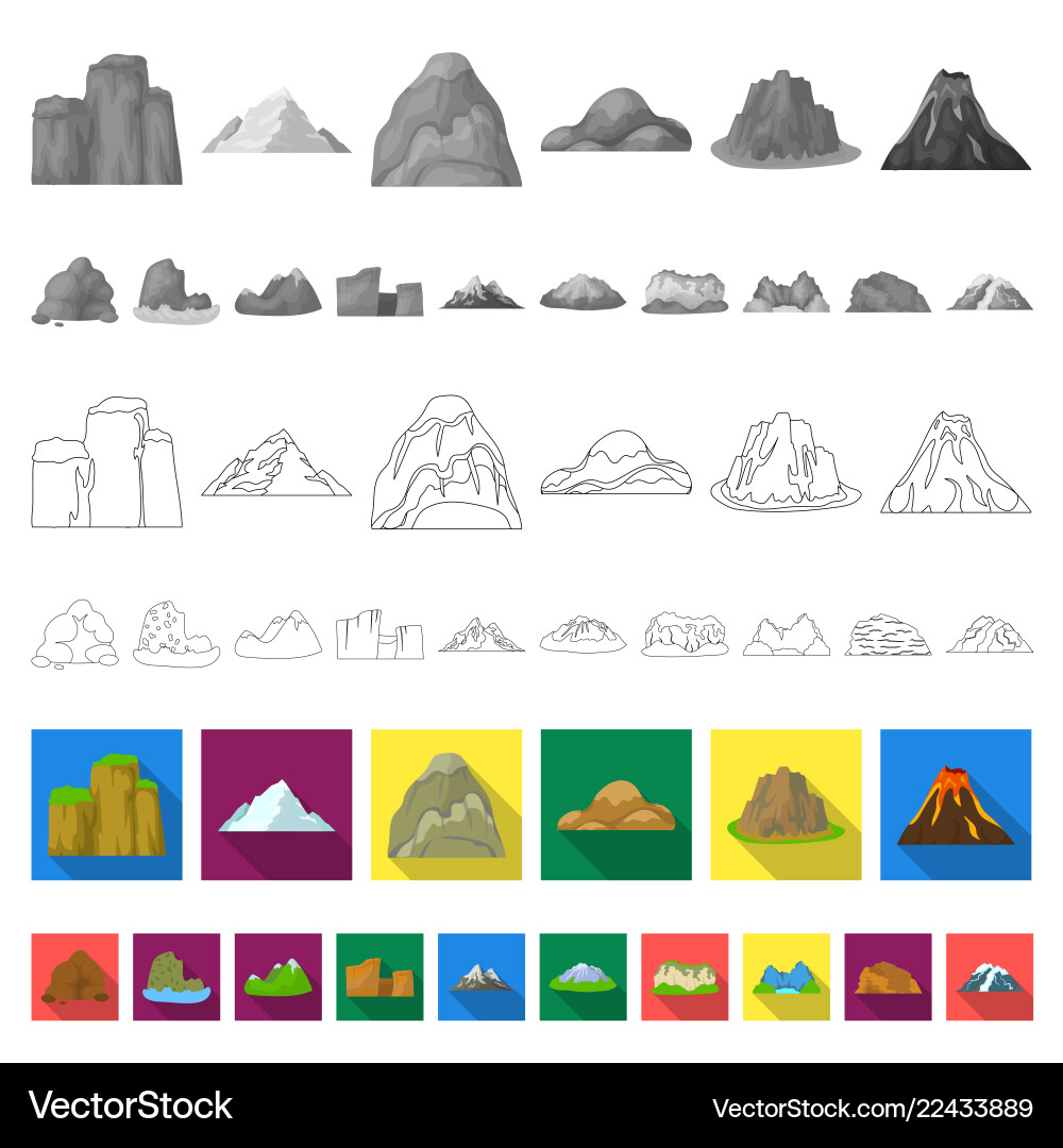 Different mountains flat icons in set collection Vector Image