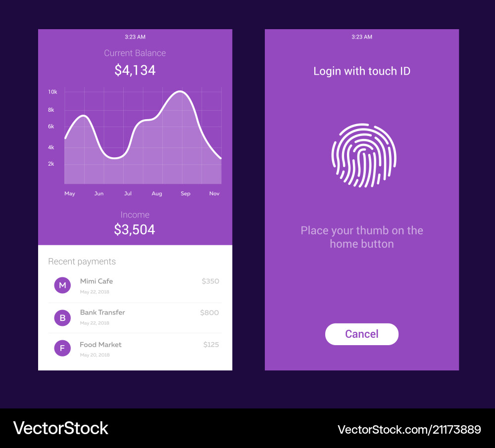 Id application with icon of fingerprint and graph Vector Image