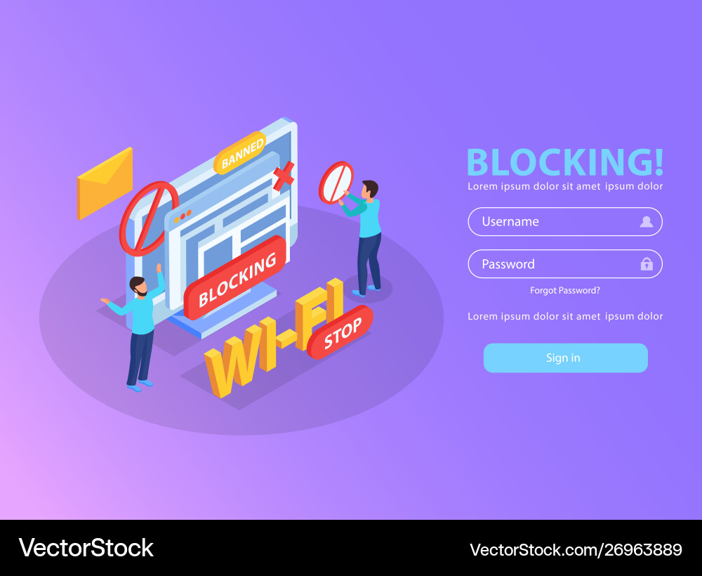 Internet blocking isometric background Royalty Free Vector