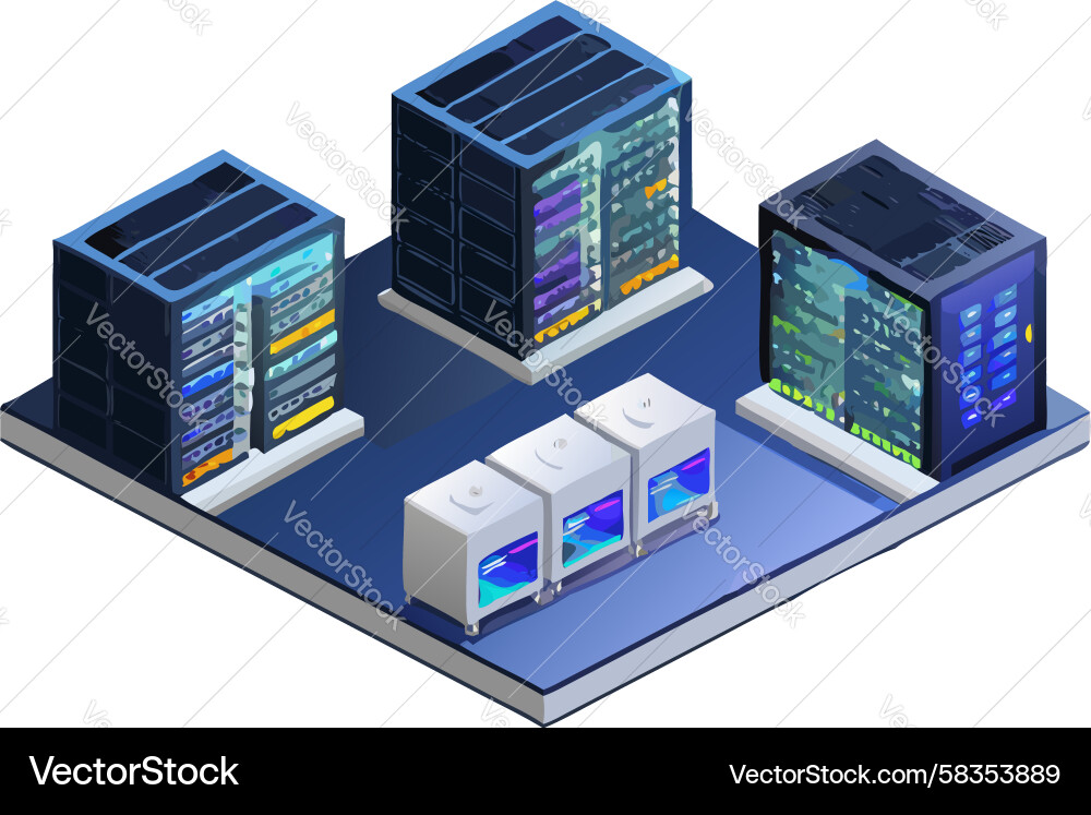 Isometric Server Cluster - Data Storage Vector Image
