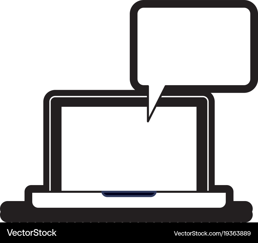 Laptop computer with bubble dialogue in black Vector Image