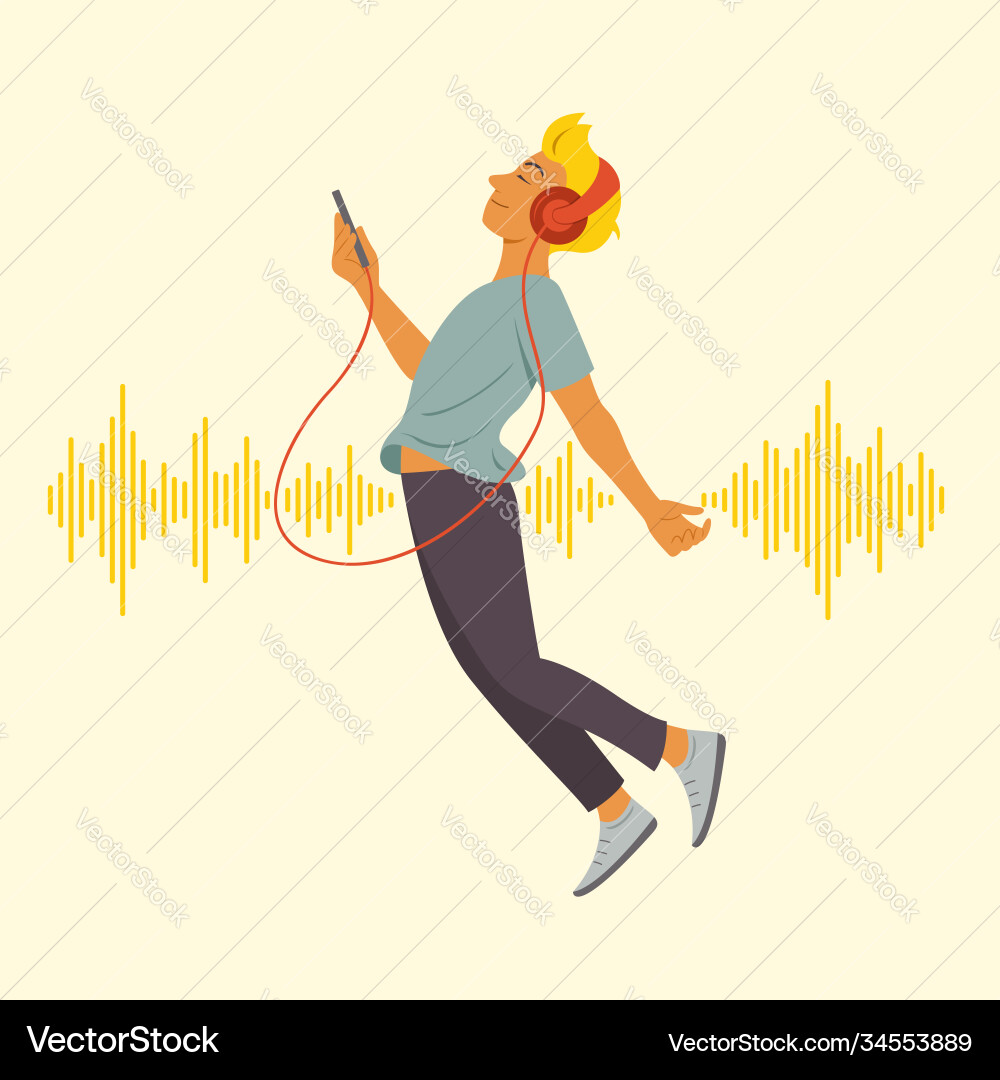 Man enjoy listening and floating in space Man enjoy listening and floating in space Vector Image
